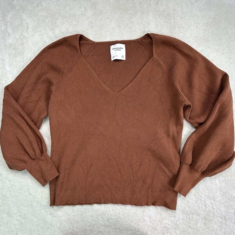 Abercrombie & Fitch M V-Neck Ribbed Knit Sweater Raglan Balloon Sleeve